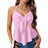 LYANER Women's Peplum Halter V Neck Tie Knot Front Sleeveless Ruffle Sexy Cami Top