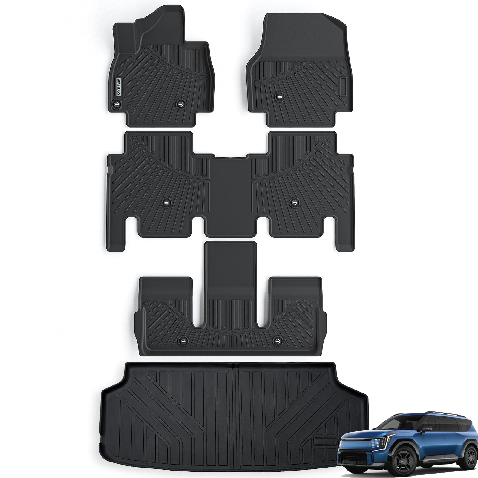 Photo 1 of WAYIDSS Floor Mats & Trunk Mat for KIA EV9 2024 2025 6-Seats Version?Not Fit for 7-Seats Version?, 1st & 2nd & 3rd Rows Full Set with Cargo Liner,TPE All Weather Protection Car Floor Liners-Black