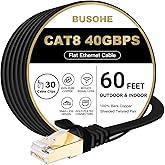 Cat 8 Ethernet Cable 60 FT, BUSOHE 40Gbps 2000MHz Cat8 High Speed Flat Internet Network Patch Cord, SFTP Shielded LAN Wire wi