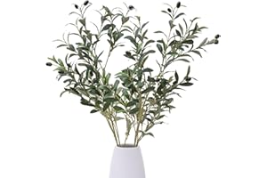 Heleze 39 Inch Artificial Olive Branch Greenery Stems Fake Plants with 222 Leaves for Vase Faux Olive Branches Home Decor Indoor 2PCS