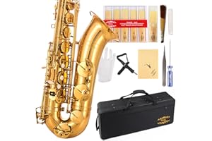 Glory Gold Laquer B Flat Tenor Saxophone with Case,10pc Reeds,Mouth Piece,Screw Driver,Nipper. A pair of gloves, Soft Cleaning Cloth.