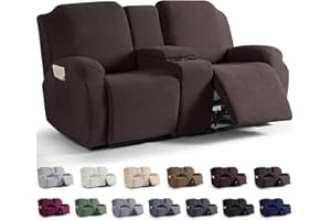 KinCam Loveseat Recliner Covers with Middle Console Slipcover, Recliner Sofa Covers 2 Seat Couch Cover Stripe Jacquard Furnit