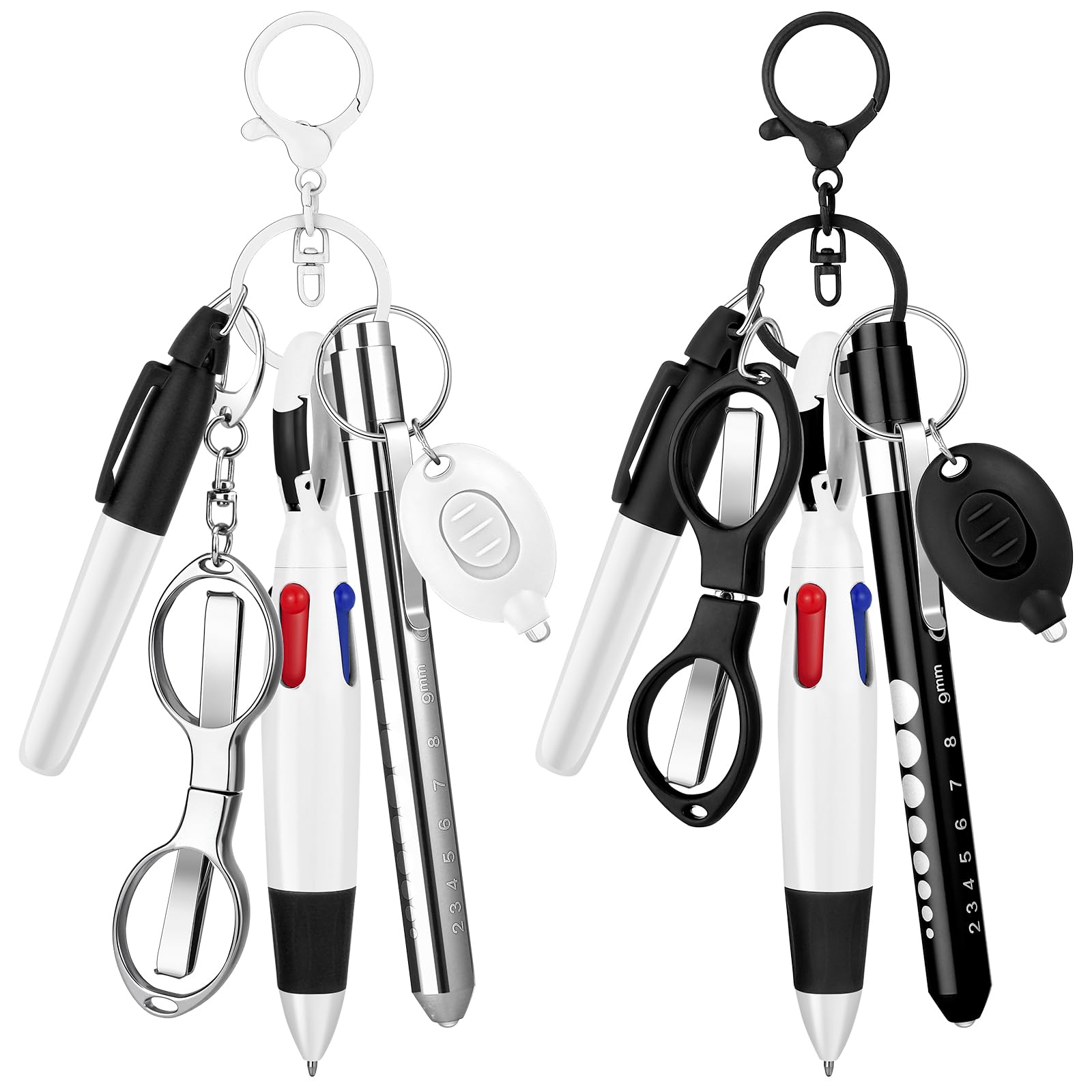 Photo 1 of 12 pcs Nurse Pen Set Two Colors Black Silver Include Permanent Marker Pen Pen Lights for Nurses Retractable Ballpoint Pen Nursing Keychain Clip Foldable Scissors LED Flashlight Keychain for Nurses