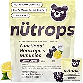 Nutrops Sugar-Free Lions Mane Mushroom Gummies for Adults, Functional Nootropics, Herbal Brain Supplement for Energy, Brain Health, Cognitive, Memory & Focus, Reishi, Chaga, Cordyceps - 28 Day Supply