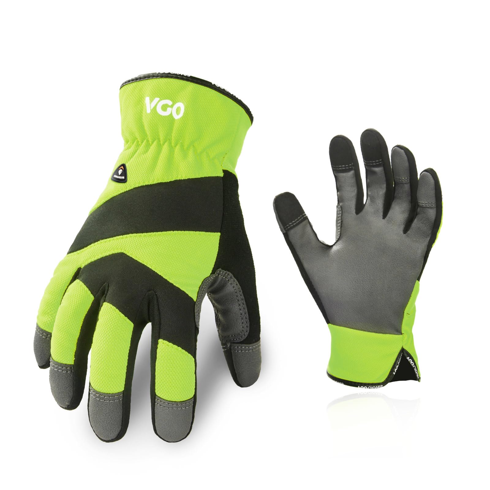 Vgo... 0℃/32°F Winter Cow Leather Work Gloves, Cold Weather Waterproof Safety Work Gloves,Cold Storage or Freezer Use, with Warm Polar Fleece Lining 1Pair PU7741FLWP (Green,M)