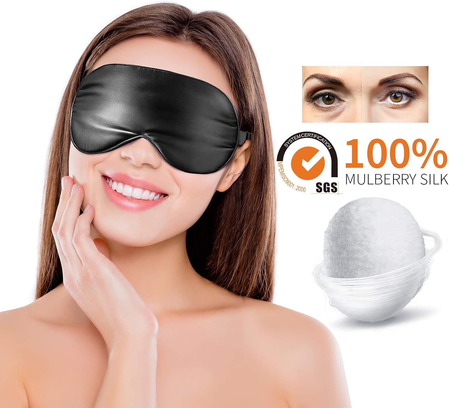 Natural Silk Sleep Mask, Super-Smooth & Soft Eye Mask with Adjustable Strap, Blindfold, Perfect Blocks Light, Pressure Free for A Full Night's Sleep (Black): Health & Personal Care