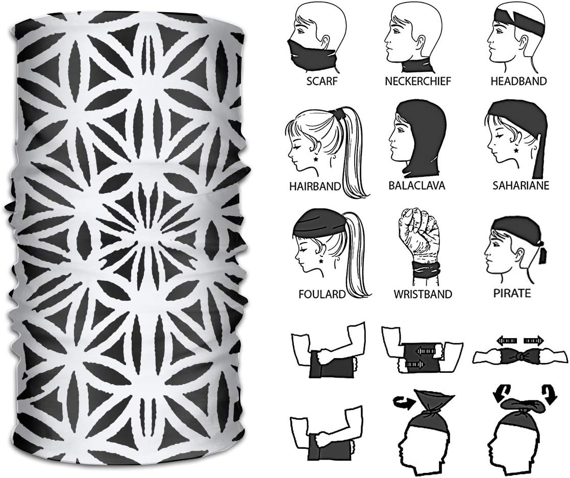 Woai208tini White Black Psychedelic Kaleidoscope Unisex Variety Sport Head Scarf