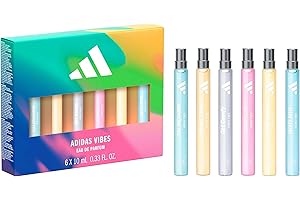 adidas Vibes Eau De Parfum Discovery Set (6 x 10ml), Enery Drive, Full Recharge, Chill Zone, Get Comfy, Spark Up and Happy Feels, Unisex Fragrance, Long Lasting, Sporty Fragrance, Travel Size