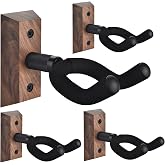 DOMMI Guitar Wall Mount 4 Pack, Guitar Holder with Rotatable Soft Guitar Hook for All Size Guitars, Hardwood U-Shaped Guitar Hanger Wall Mount for Acoustic, Electric Guitar, Bass, Black Walnut