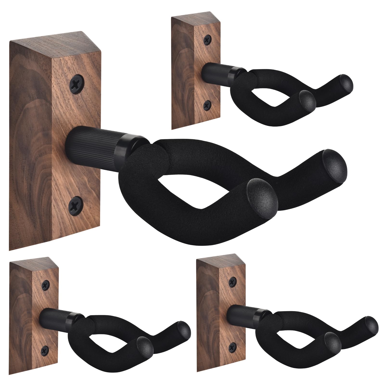Photo 1 of DOMMI Guitar Wall Mount 4 Pack, Guitar Holder with Rotatable Soft Guitar Hook for All Size Guitars, Hardwood U-Shaped Guitar Hanger Wall Mount for Acoustic, Electric Guitar, Bass, Black Walnut