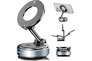 Vacuum Magnetic Car Phone Holder, 360° Adjustable Suction Cup Dashboard Mount, Compatible with MagSafe iPhone 15/14/13/12, Co