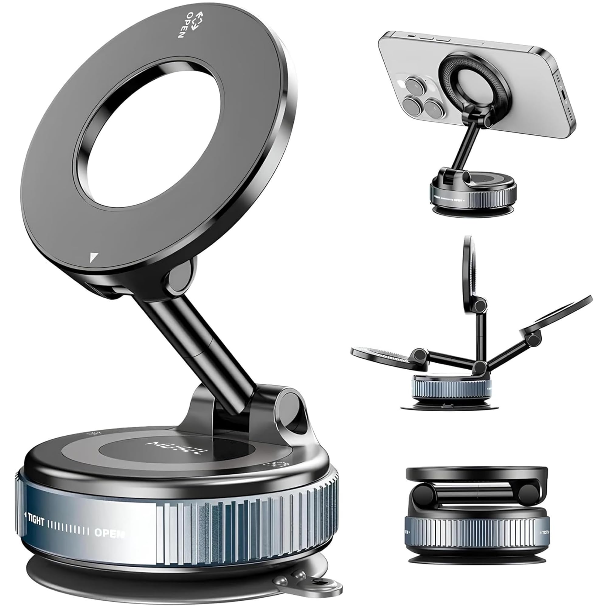 MUSEL Car Phone Holder for MagSafe [88LBS Strong Suction & 24 N55 Magnets] 360° Adjustable Car Phone Mount, Phone Holders for Your Car for iPhone & Android