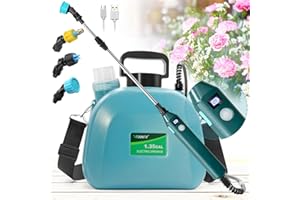 VAXMAY Battery Powered Sprayer 1.35 Gallon, Upgrade Electric Garden Sprayer with Battery Indicator, 3 Mist Nozzles, USB Rechargeable Handle with 23.6" Retractable Wand Adjustable Shoulder Strap for Weed Lawn