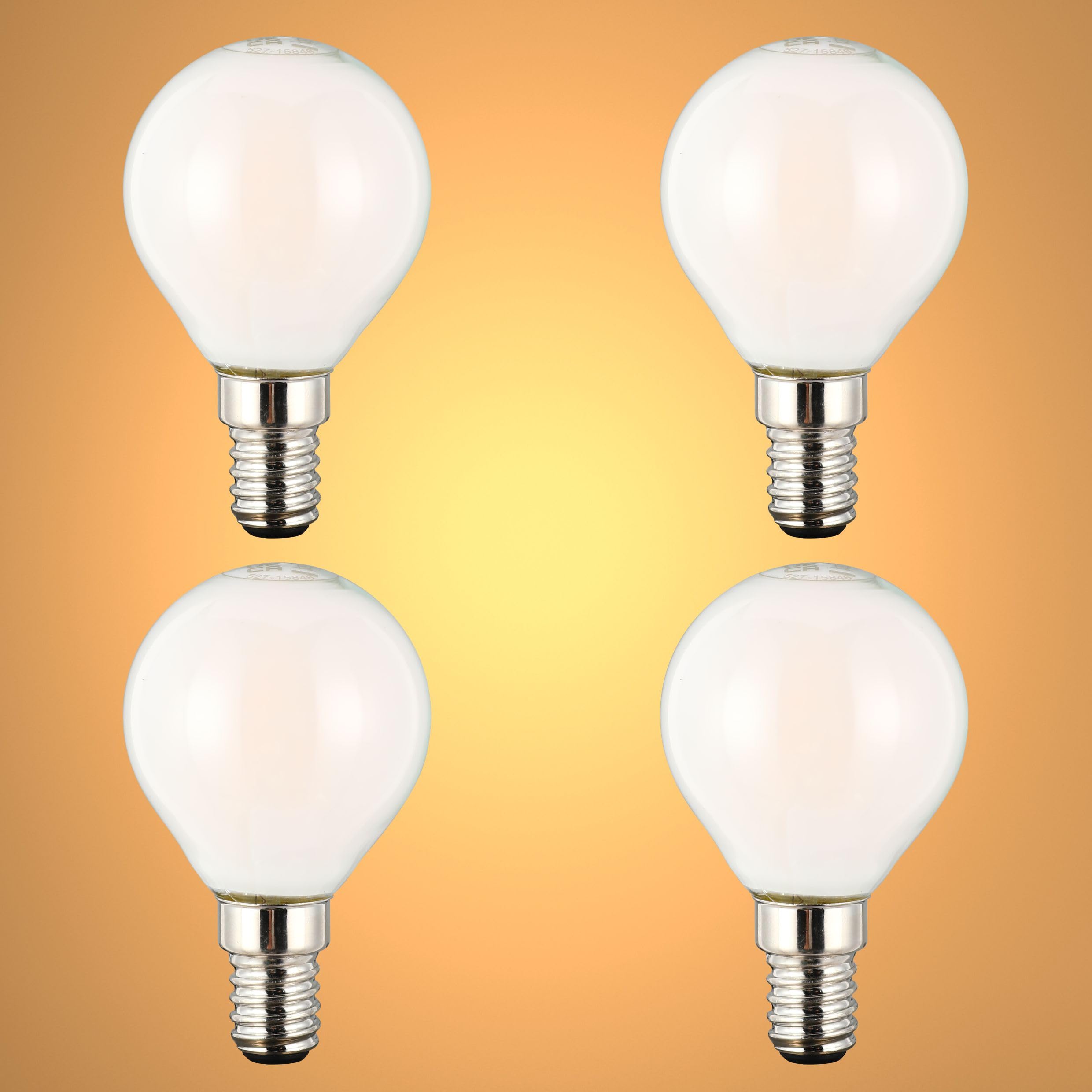 TEKLED® P45 Golf Ball NONDIMMABLE Filament LED Bulbs | E14 Small Edison Screw | A15 Energy Saving 4W Light Milky White Glass Bulb 37W Incandescent Bulb Equivalent | 2700K 450LM | 4-Pack | Warm White