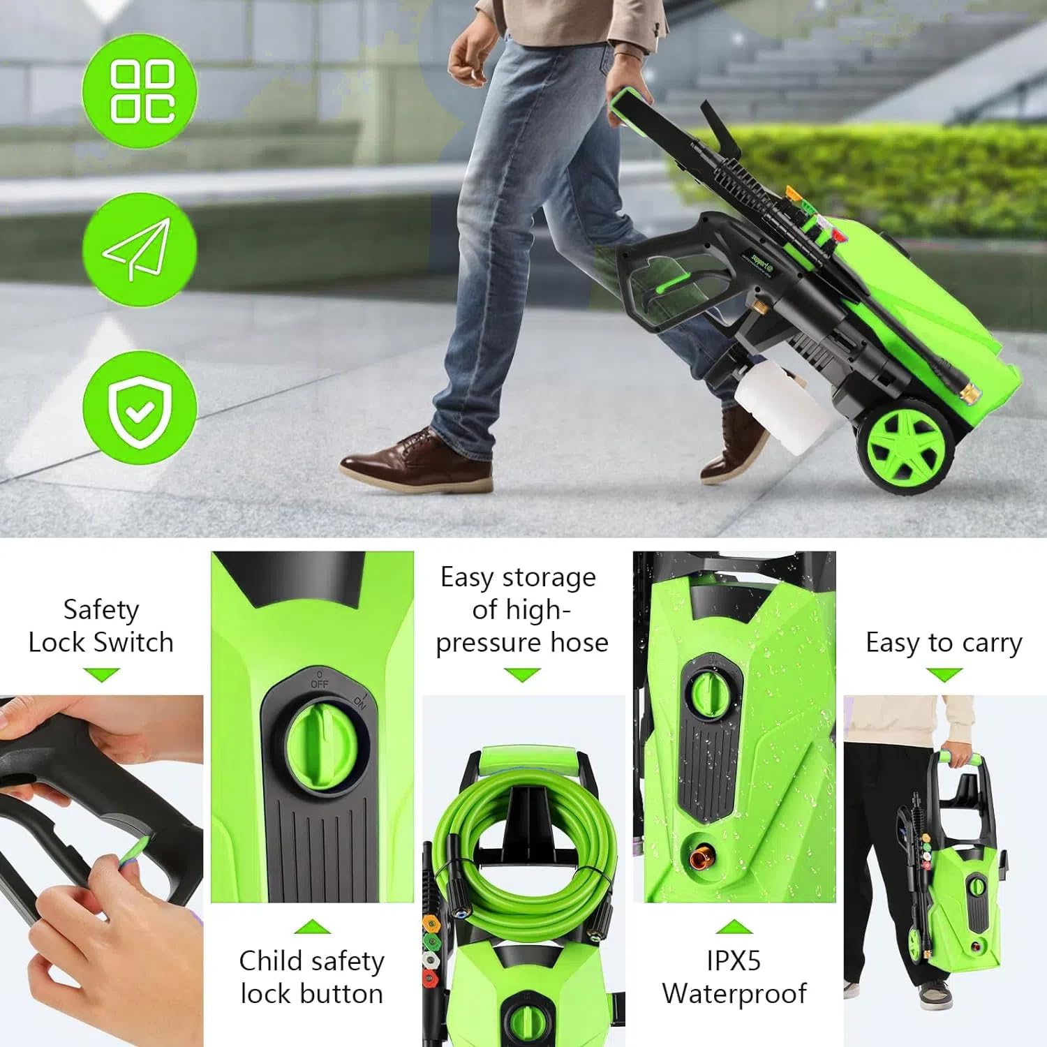 Imdot 4800PSI Pressure Washer 2.8GPM High Power Washer Professional Electric Pressure Power Washer with 33ft Pressure Hose, 4 Nozzles and Soap Bottle for Cars, Fences, Patio (Green)