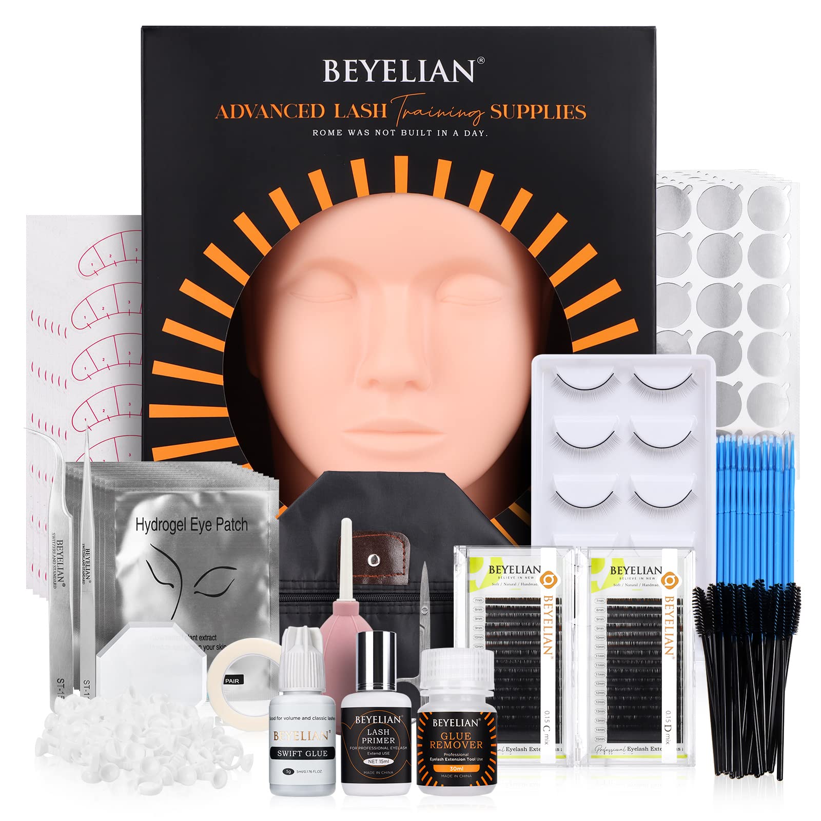 BEYELIAN Eyelash Extension Kit, with Mannequin Head Lash Practice Exercise Set, Professional Flat Mannequin Head False Eyelash Grafting Training Tool Kit for Eye Lashes Graft — image 1