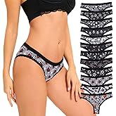 SYVIN Women's 12-Pack Allover Spooky Print Thong Underwear, Contrast Lace Trims Sexy Stylish Multiple Styles Assorted