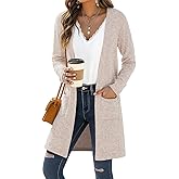 LILBETTER Women's Casual Open Front Cardigan Long Knitted Sweaters with Pockets