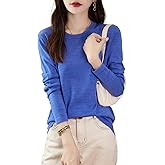 Chanyarn Women's 100% Merino Wool Base Layer Shirt Tops Crewneck Long Sleeve Travel Hiking Tee T Shirt Pullover Sweater