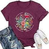 IFQ Womens Inspirational Shirts Grow Positive Thoughts T-Shirt Motivational Floral Wildflower Tee