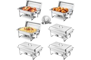 VEVOR Chafing Dish Buffet Set, 8 Qt 6 Pack, Stainless Steel Chafer with 6 Full Size Pans, Rectangle Catering Warmer Server wi