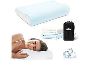 urnexttour Cervical Pillow for Neck Pain Relief, Contour Memory Foam Pillows for Sleeping, Bed Pillow with Two Pillowcase Neck Support for Side Back Stomach Sleepers Small White&Blue