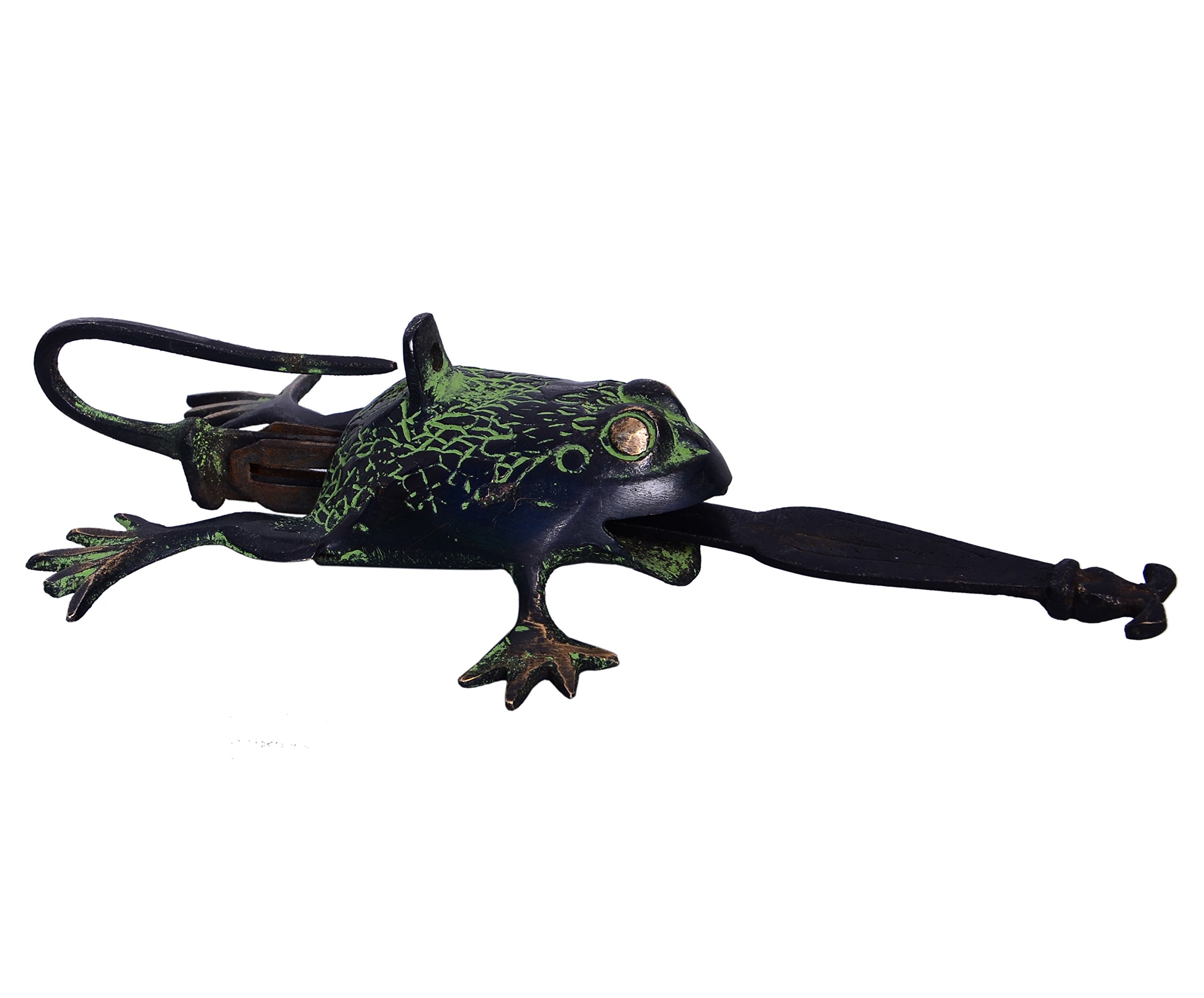 Purpledip Brass Antique Finish Lock (Padlock) & Push Key: Unique Frog Design (10364) — image 1
