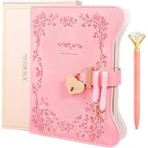Diary for Girls with Lock and Key, 360-Page A5 Journal, Ages 8-14, Pink | Faux leather keepsake set with diamond pen, ribbon bookmark, inner pockets and gift box for birthdays and special occasions