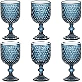 Taganov Blue Wine Glass Goblets set of 6 Vintage Glassware Colored Stemware 13.5 oz for Wedding Party Bar Housewarming Gift