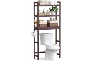 SONGMICS Over-The-Toilet Storage Bathroom Organizer Toilet Rack with Adjustable Shelf, Brown UBTS01BR