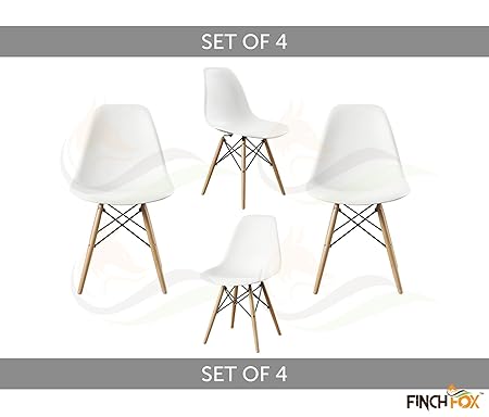 Style Modern Dining Armless Side Chairs Molded ABS Plastic with Wood & Black Accents Iconic American Mid-Century Styling (White) (Set of 4) Colour by Finch Fox