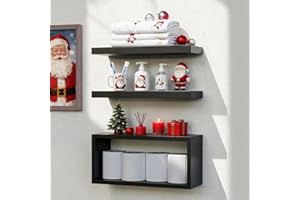 RICHER HOUSE Black Floating Shelves Set of 3, Modern Bathroom Shelves Wall Mounted Shelves for Wall Decor, Over Toilet Black Wall Shelves for Bathroom Bedroom, Living Room, Kitchen