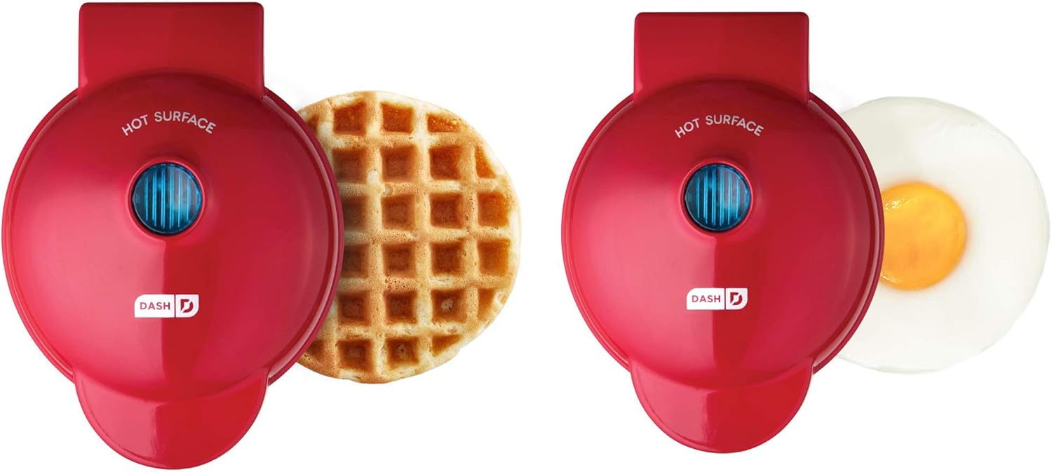Dash DMSW002RD Mini Maker Grill, Griddle + Waffle Iron, 2 pack, Red: Kitchen & Dining