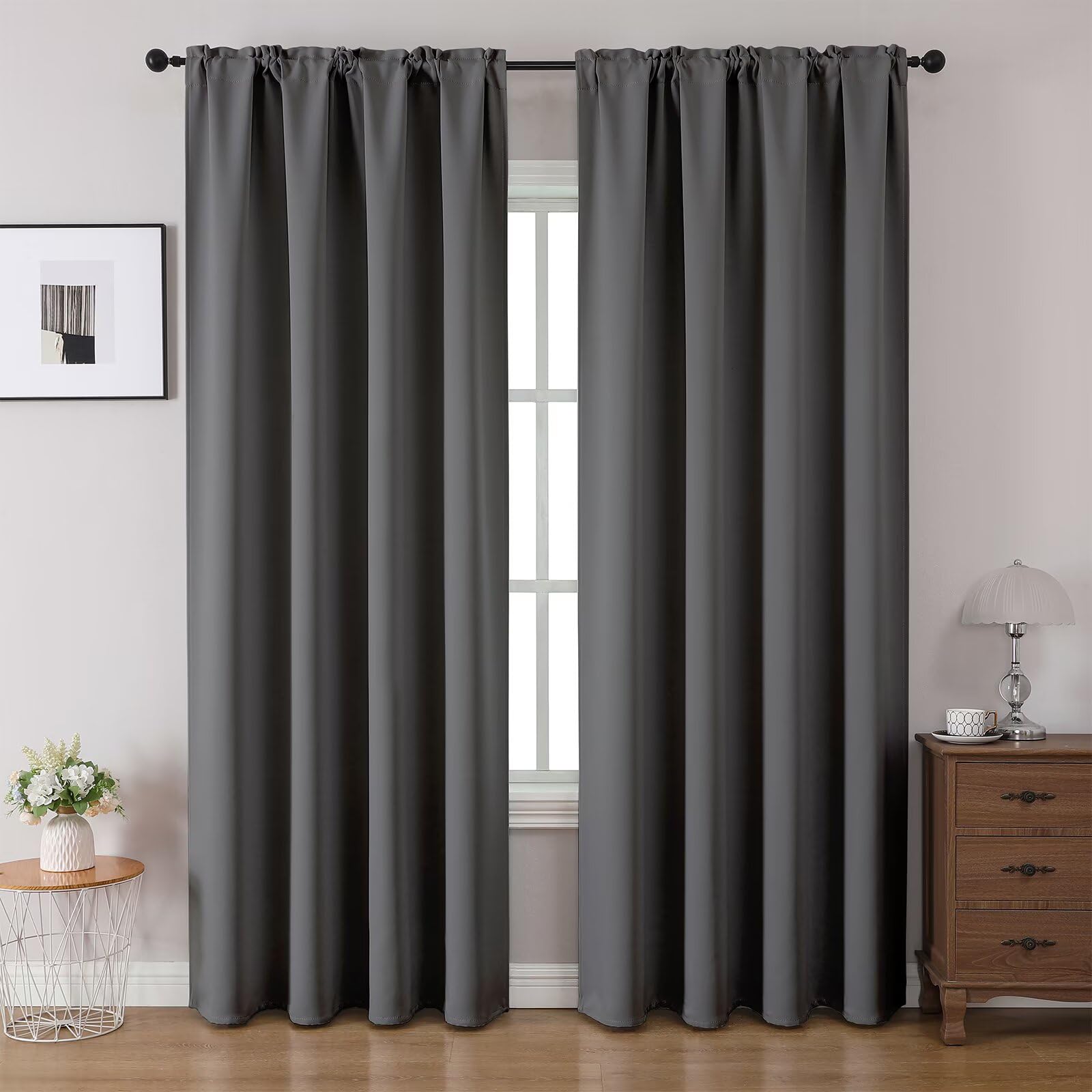 CUCRAF Blackout Curtains 96 inches Long 2 Panels Set for Bedroom, Light Grey Rod Pocket Room Darkening Curtain for Living Room, Thermal Insulated Window Drapes (W 52 x L 96 Inch) Image