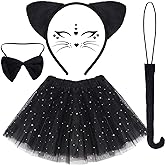 Dxhycc Cat Costume for Girls Kids Cat Ears Headband Tail Bowtie Tutu and Face Stickers for Halloween Dress Up Party