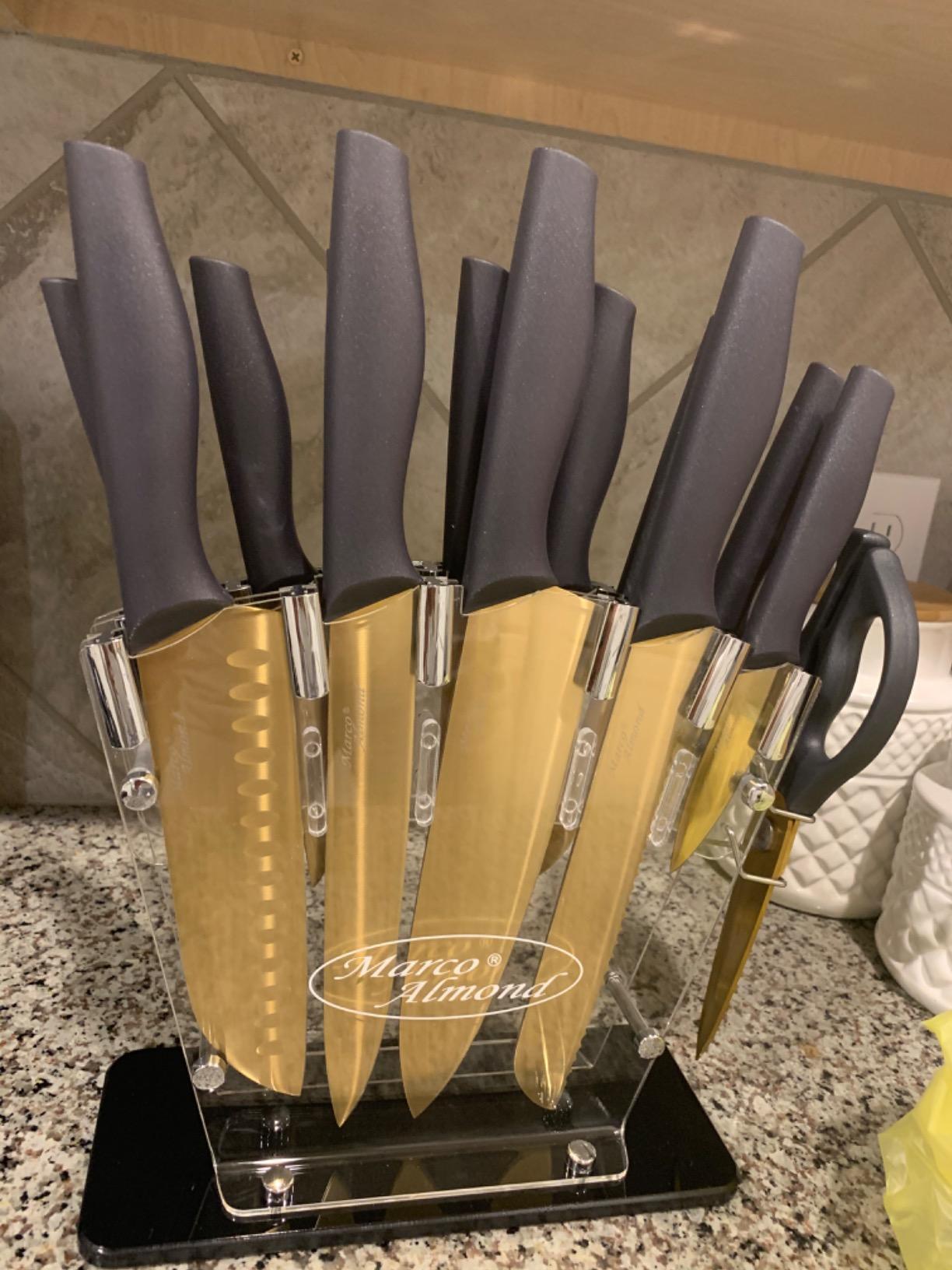 16/mo Finance Marco Almond MA21 Golden Knife Sets, Titanium Coated