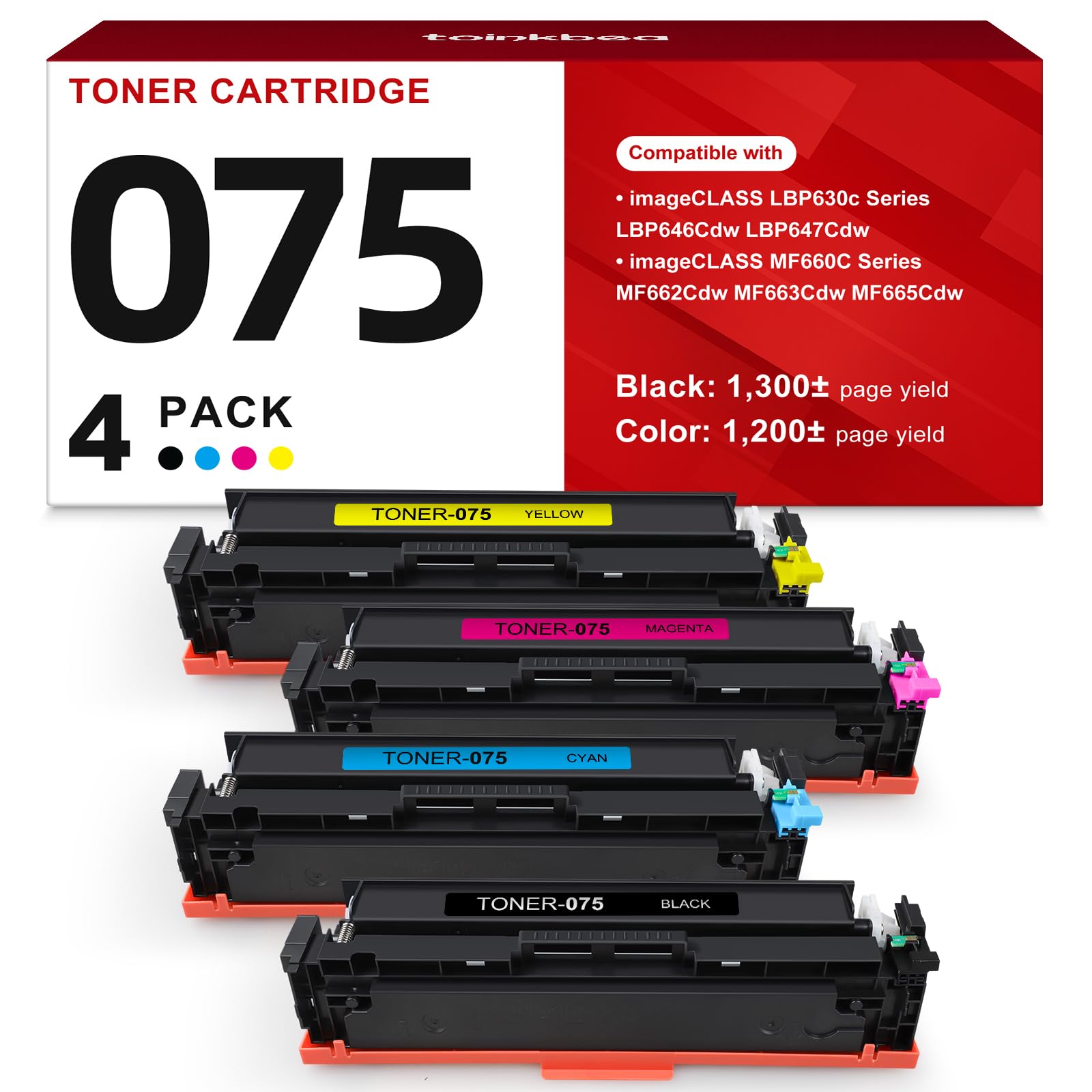 Photo 1 of 075 Toner Cartridge Compatible Replacement for Canon 075 075H Toner Cartridge Set for Printer imageCLASS LBP640C LBP646Cdw LBP647Cdw MF660C MF662Cdw MF663Cdw MF665Cdw LBP640 MF660 Series 4-Pack