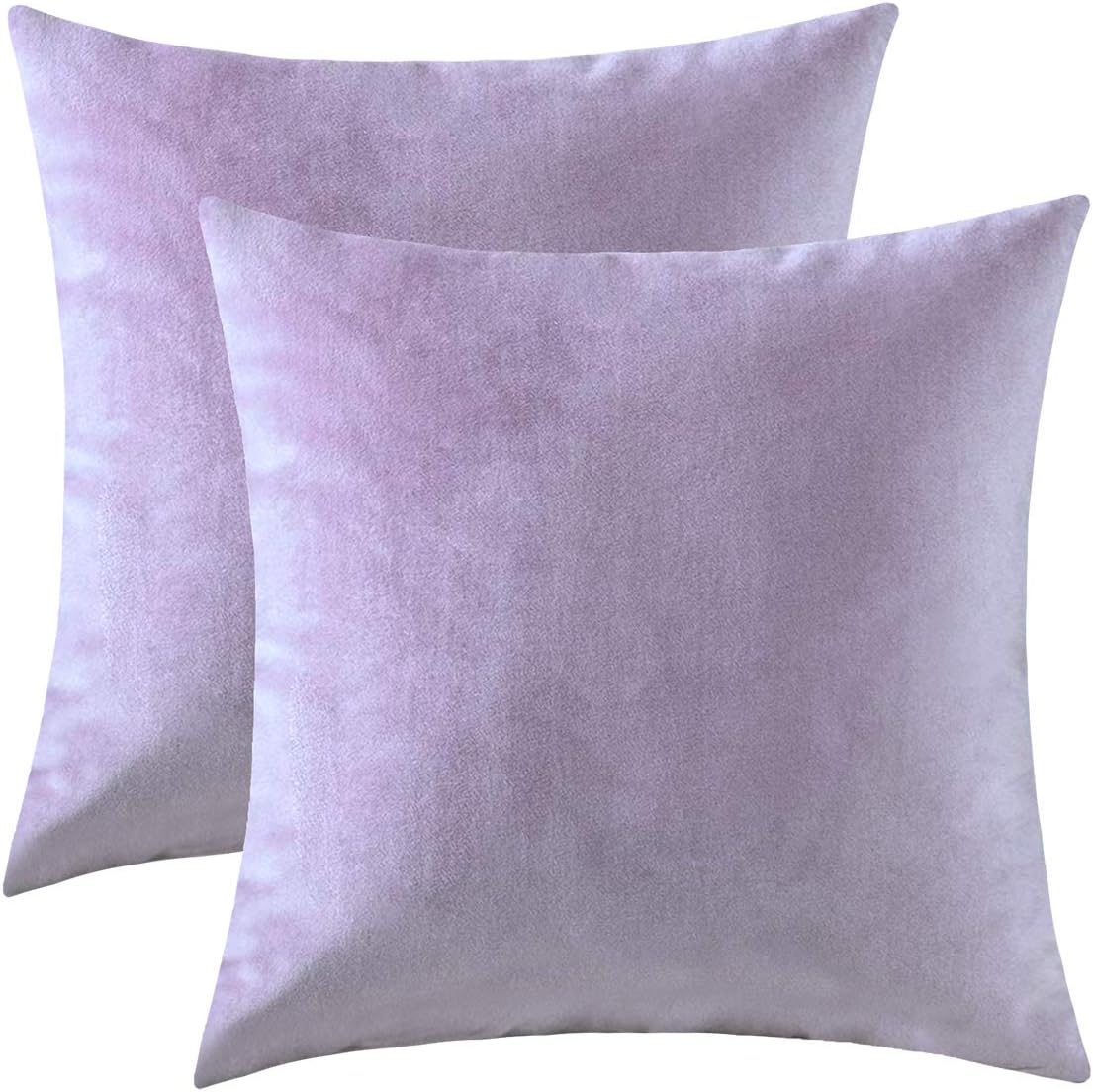 Jeneoo Comfy Soft Velvet Throw Pillow Cases for Sofa Couch, Decorative Solid Square Cushion Covers for Bedroom Car (Lavender, 18 x 18 Inches, 2 Pieces)