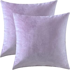 Jeneoo Comfy Soft Velvet Throw Pillow Cases for Sofa Couch, Decorative Solid Square Cushion Covers for Bedroom Car (Lavender, 18 x 18 Inches, 2 Pieces)