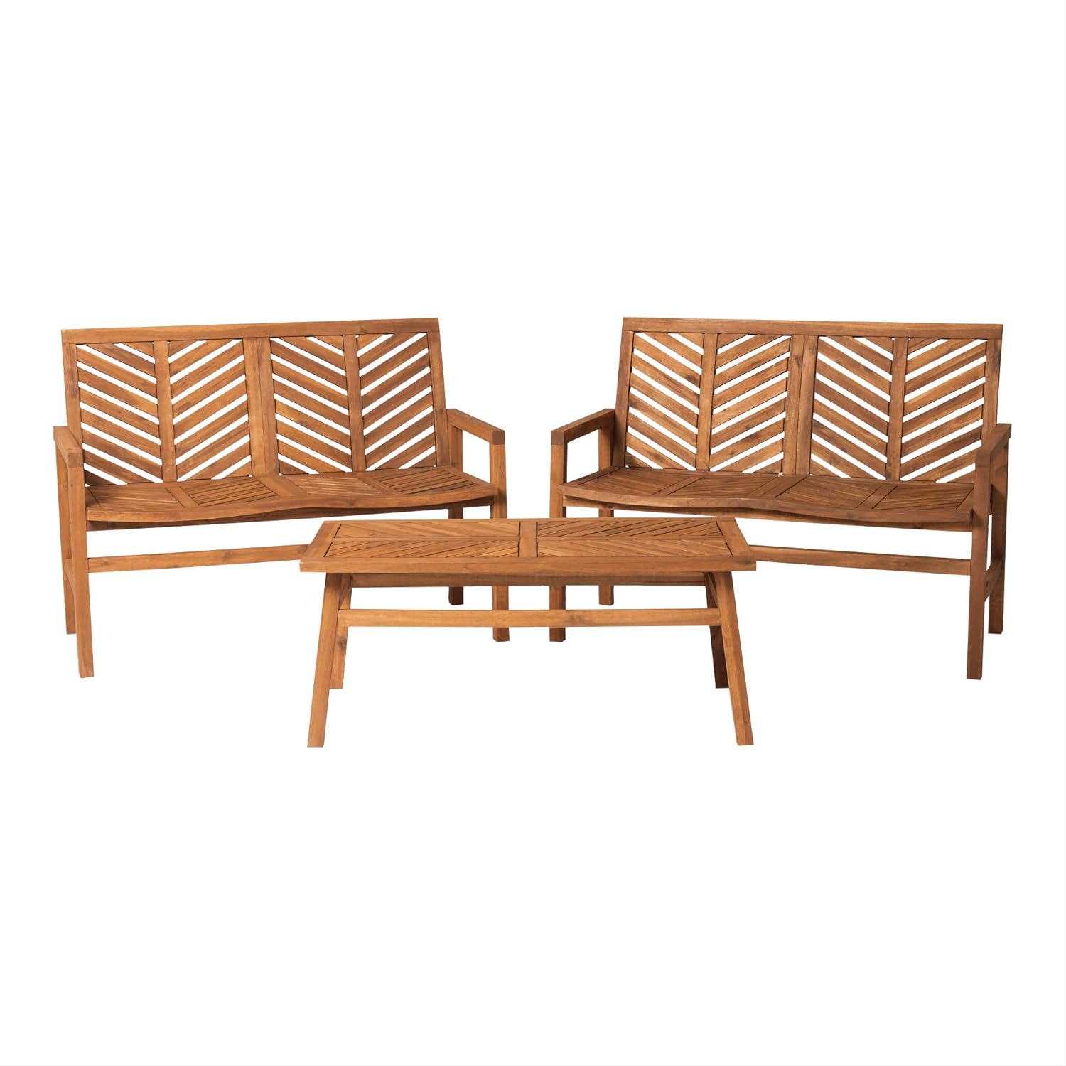 Walker Edison AZW3LSGVINBR Outdoor Wood Chevron Patio Furniture Set Loveseat Coffee Table All Weather Backyard Conversation Garden Poolside Balcony, Brown : Garden & Outdoor
