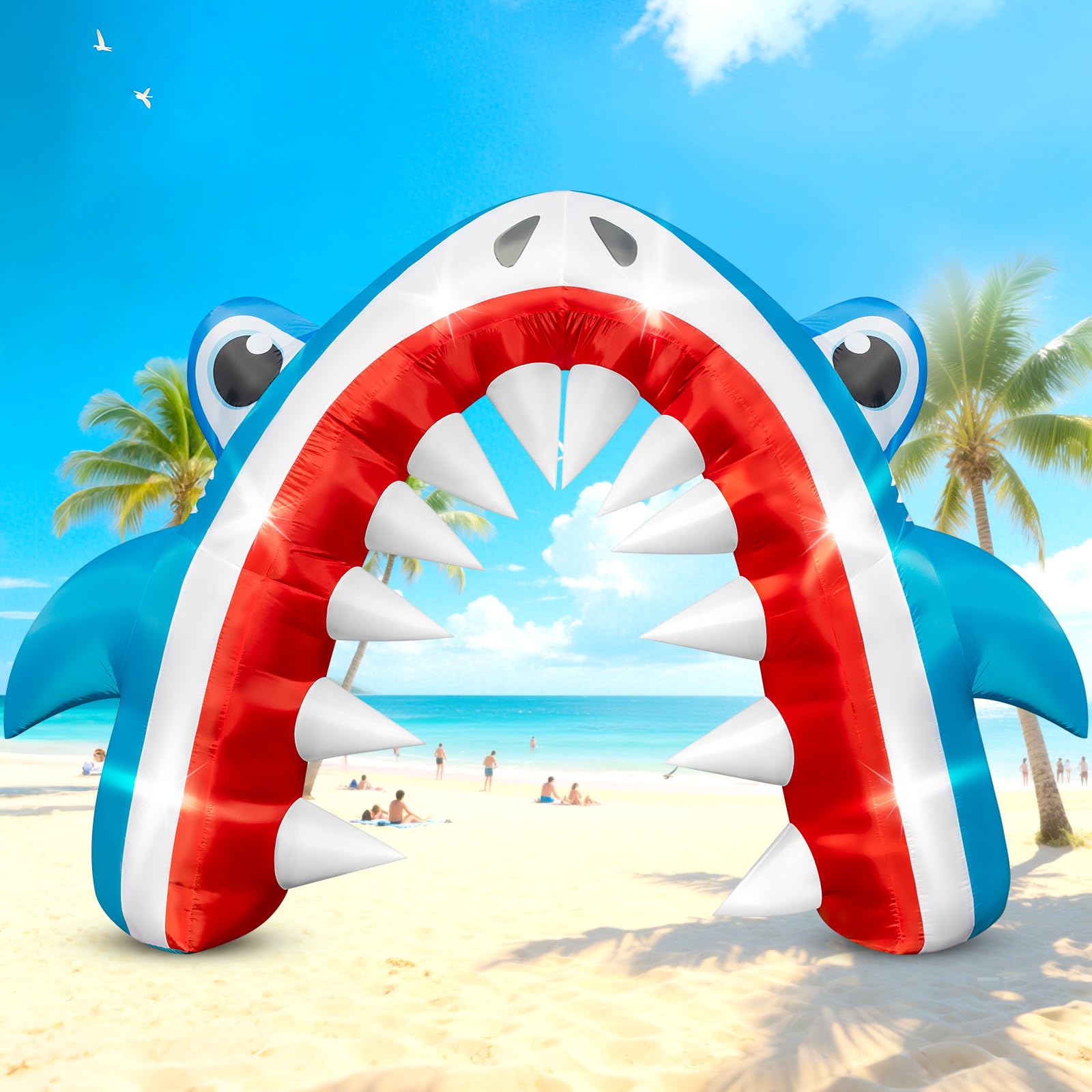 Photo 1 of Eyourlife 12×8 FT Shark Summer Inflatable Arch, Giant Outdoor Blow Up Yard Decoration with Built-in 6 LED Lights for Pool Stage Event Birthday Party Ocean Theme Luau Beach Party Take Photos