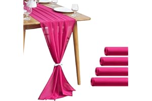PUFOGU 5 Pack 10Ft Fuchsia Chiffon Table Runner Sheer 29x120 Inch for Romantic Wedding Decor Bridal & Baby Shower Birthday Rustic Party Decoration
