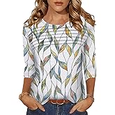 Spring Tops for Women 3/4 Length Sleeve Crew Neck Pleated Blouse Dressy Casual Womens Tops S-XXL