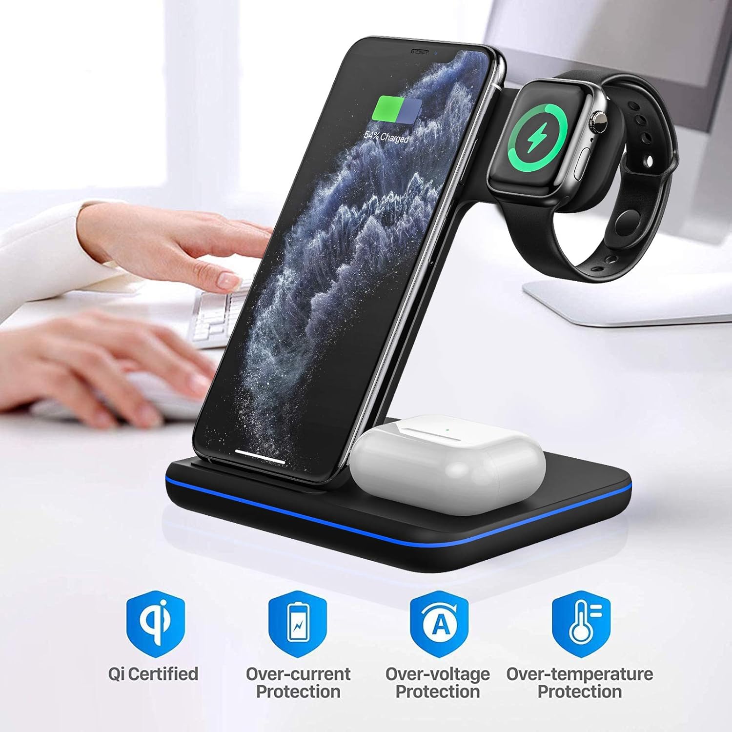 Wireless Charging Station, 3 in 1 Qi Charger for Apple Watch 1/2/3/4/5/SE/6 Airpods 2/pro Wireless Charger for iPhone 12/11/11 Pro/11 Pro Max/XS Max/XS XR Plus Samsung S10 S9 S8 S7: Electronics