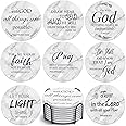 Billbotk Ceramic Coasters with Bible Verses, Coasters Set of 8 with Holder, Absorbent Drink Coasters for Home Decor and Christian Gifts, 4 Inches