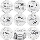 Billbotk Ceramic Coasters with Bible Verses, Coasters Set of 8 with Holder, Absorbent Drink Coasters for Home Decor and Christian Gifts, 4 Inches