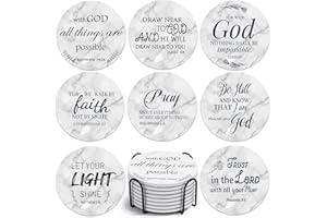 Billbotk Ceramic Coasters with Bible Verses, Coasters Set of 8 with Holder, Absorbent Drink Coasters for Home Decor and Christian Gifts, 4 Inches