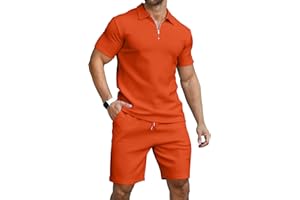 KUYIGO Men's Outfits Two-piece Casual Set Short Sleeve Polo Shirts and Beach Shorts Summer Tracksuits