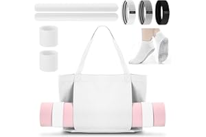 Halloscume Yoga Bag Set for Women Including Yoga Mat Tote Bag Booty Resistance Band Non Slip Sports Socks Silicone Ties for Pilates Travel Workout Office (Without Mat)