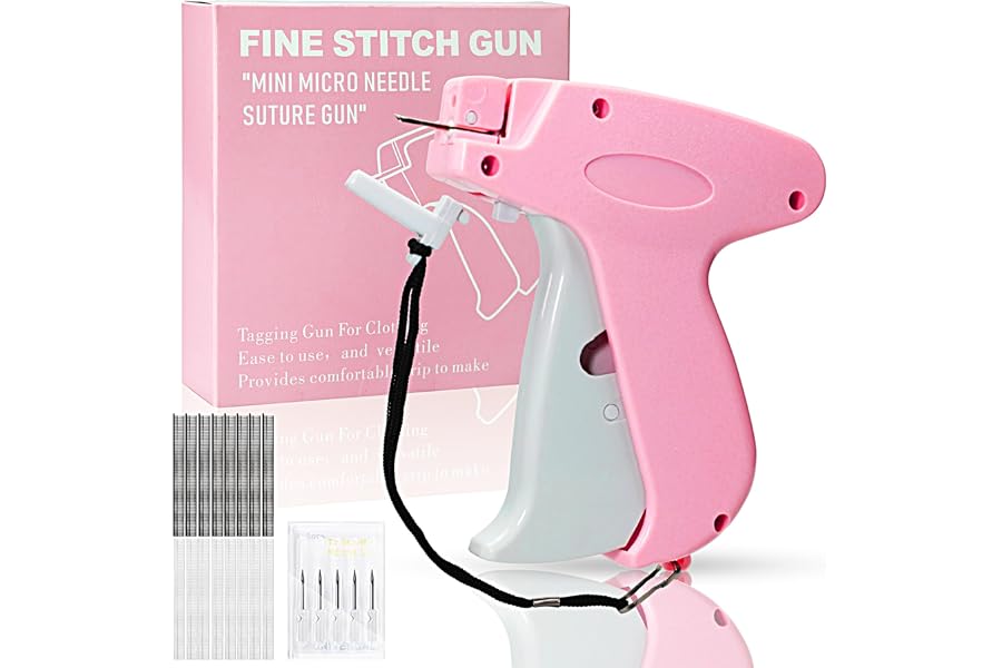 2026 New Stitch Gun for Clothes, Handheld Quick Clothing Fixer Sewing Kit with 1000 Black & 1000 White Fasteners, 6 Replacement Needles, Pink